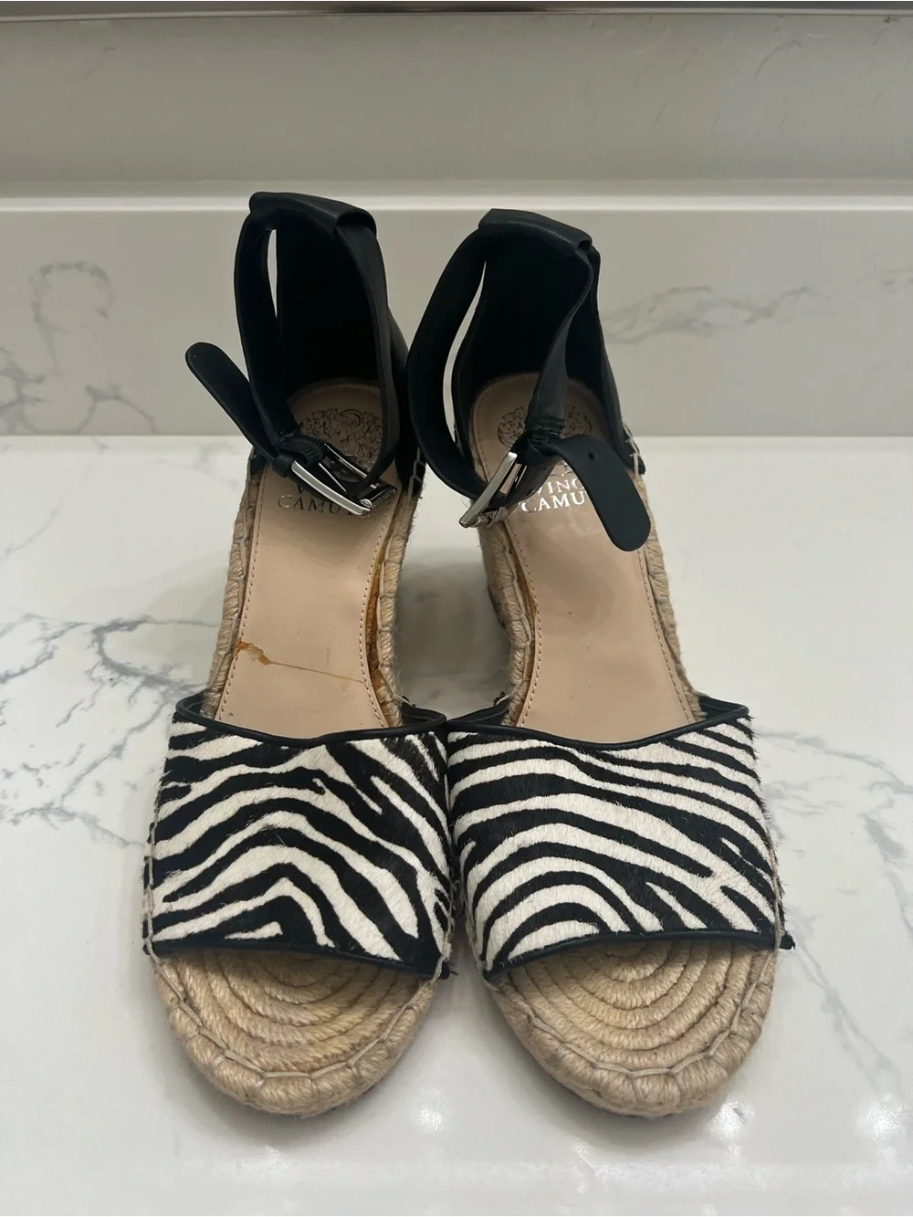 Vince Camuto Black and White Zebra Espadrille Ankle-Strap Sandals